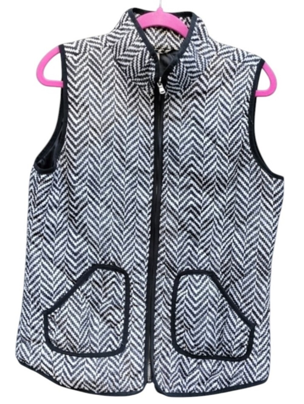Red Camel Herringbone Zip Vest Black & White Size Large